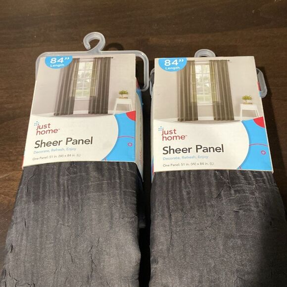 Just Home Charcoal Crinkle Set of Two Sheer Window Coverings Panels, Curtains - Picture 4 of 5